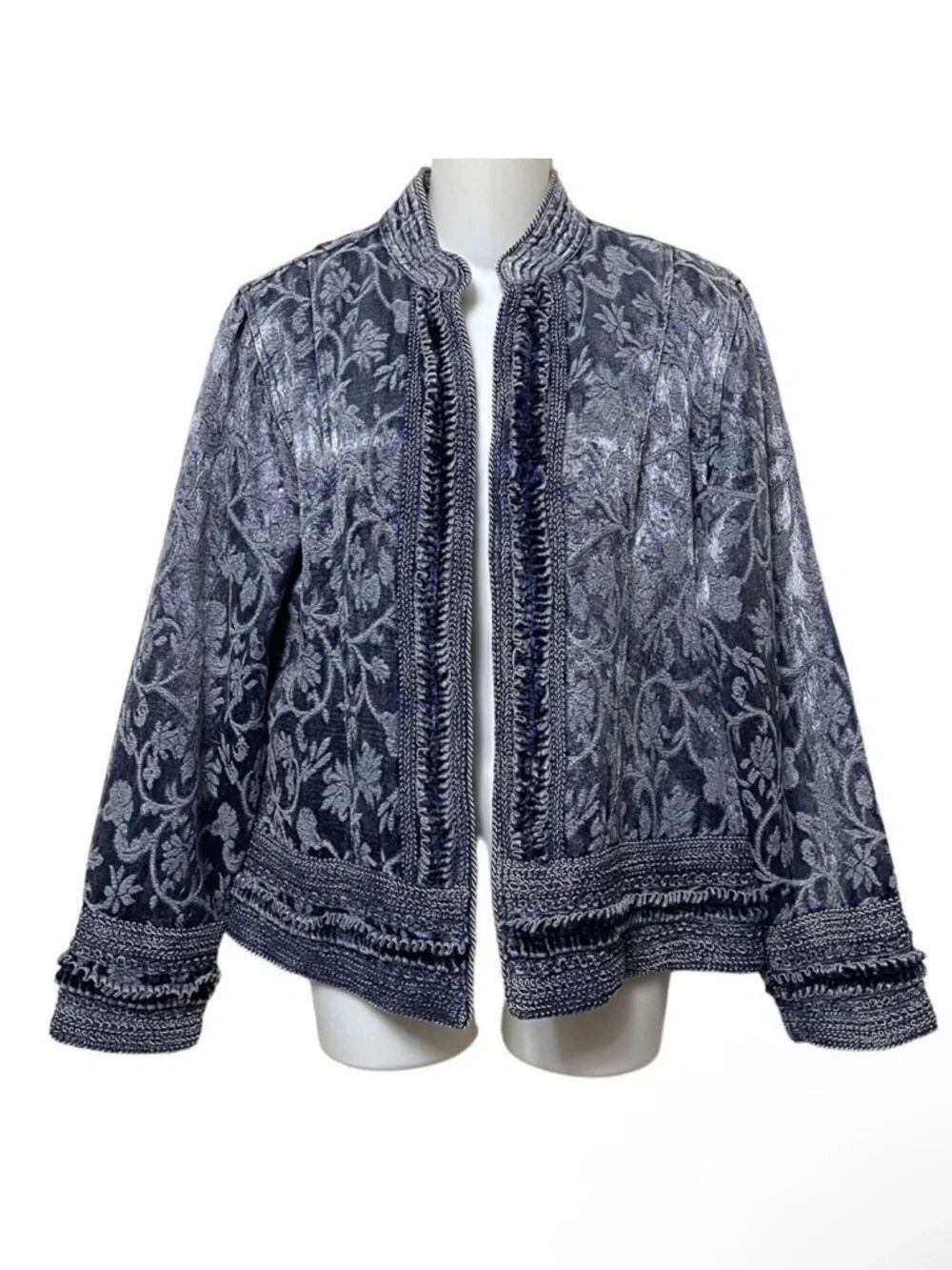 COLDWATER CREEK Floral Jacquard Open Front Jacket M